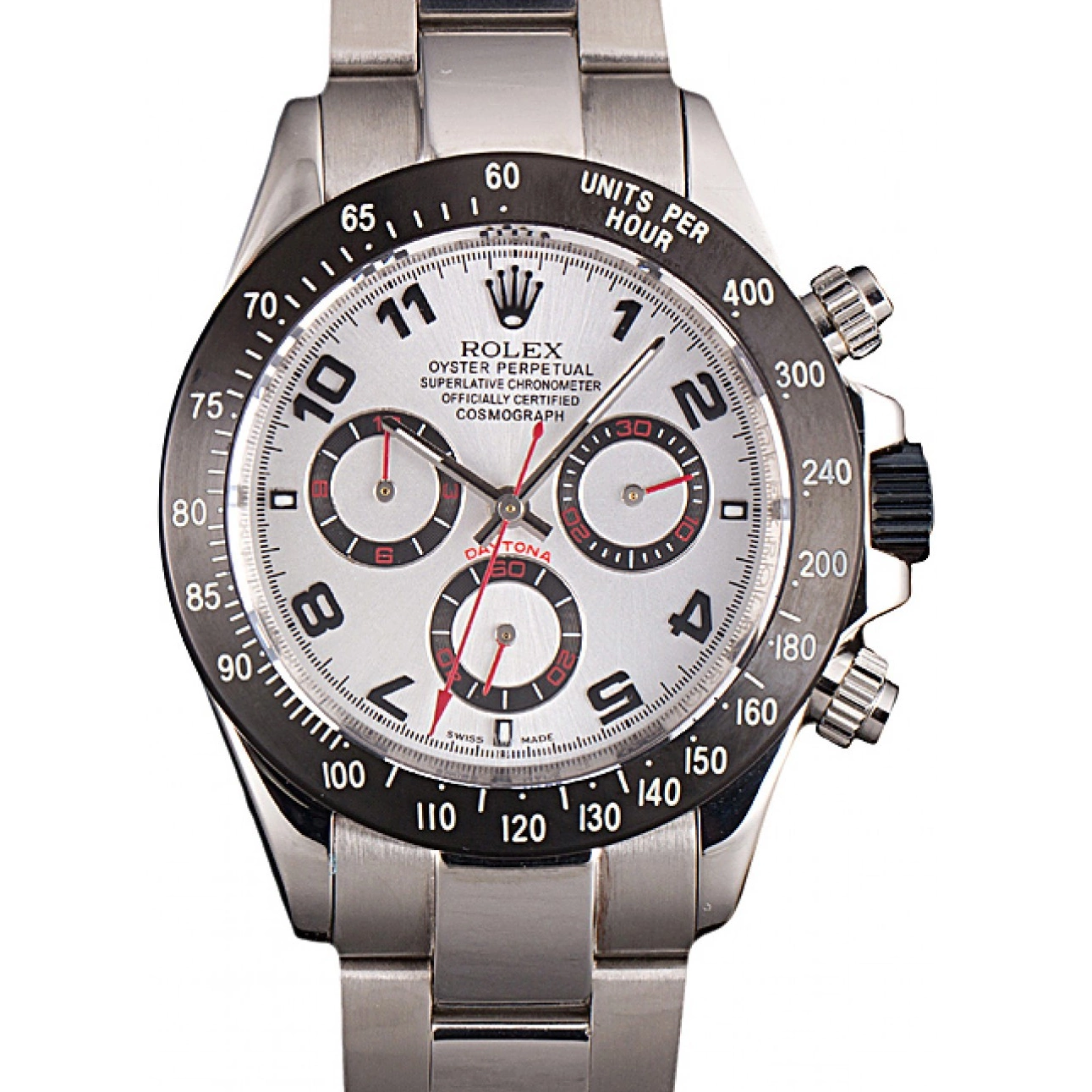 Aaa replica watch Dial Silver Daytona Enameled Stainless Steel Black Rolex 0807